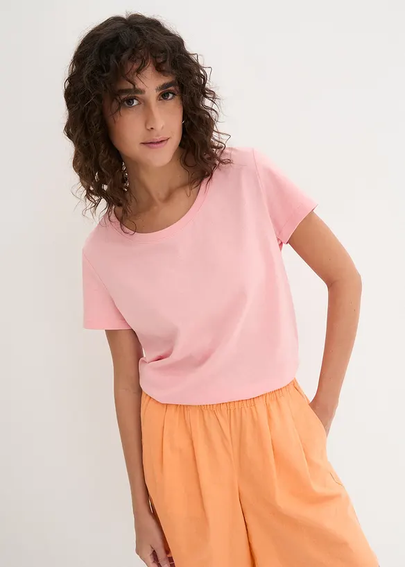 Rundhals-Shirt  (5erPack) in rosa von vorne (im Anschnitt) - bonprix