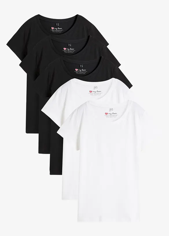 Rundhals-Shirt (5erPack) in schwarz von vorne - bonprix Rundhals-Shirt (5erPack) in schwarz von vorne - bonprix