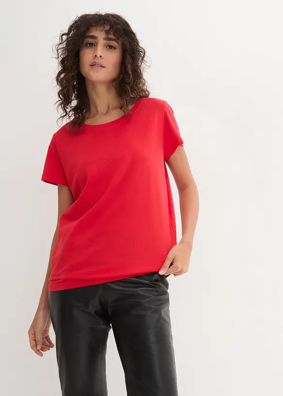 Rundhals-Shirt  (5erPack) in rot von vorne (im Anschnitt) - bonprix