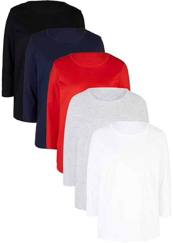 Longshirt (5er-Pack) in schwarz von vorne - bonprix