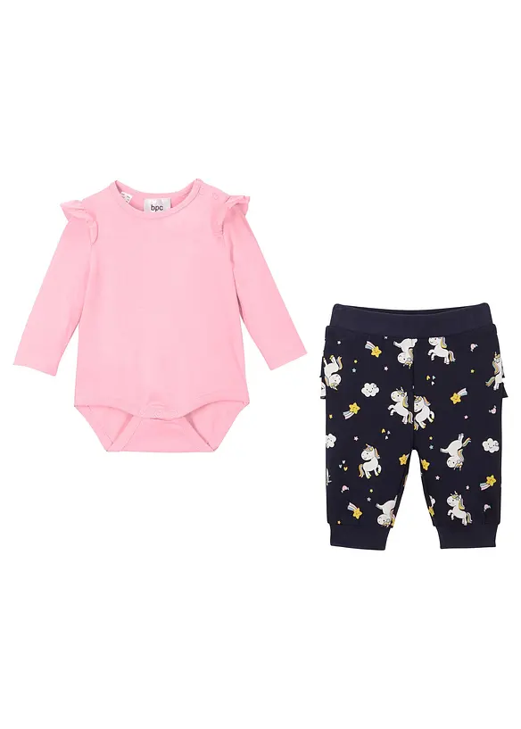 Langarmbody und Sweathose aus Bio-Baumwolle (2-tlg.Set) in rosa - bonprix