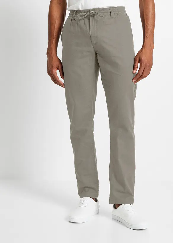 Regular Fit Chinohose aus luftigem Leinen-Mix, Straight in grau von vorne - bonprix