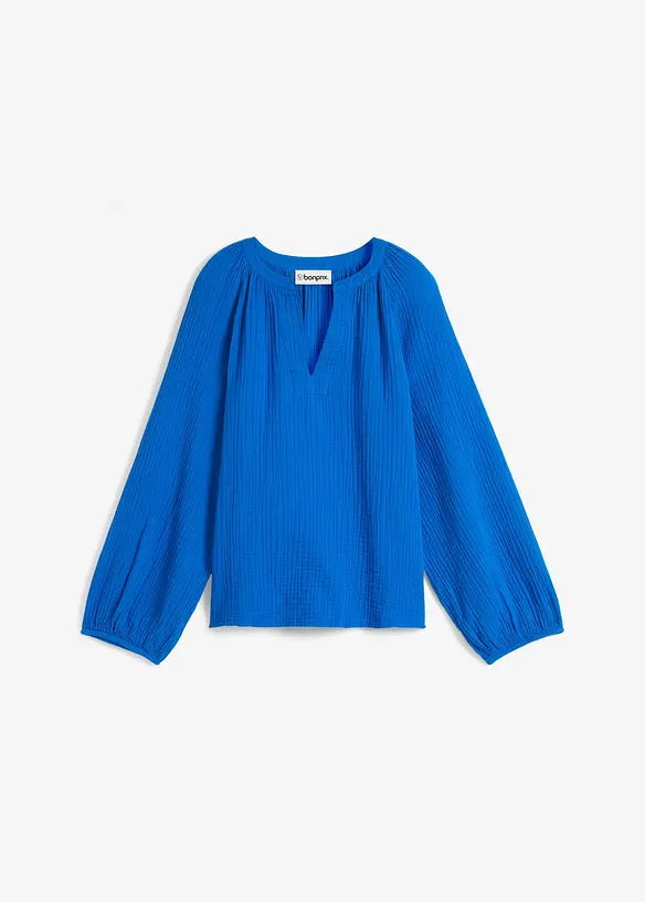 Musselin-Oversize-Bluse aus reiner Baumwolle in blau von vorne - bonprix Musselin-Oversize-Bluse aus reiner Baumwolle in blau von vorne - bonprix