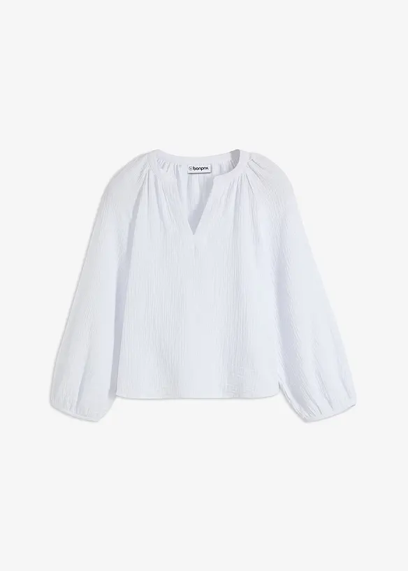 Musselin-Oversize-Bluse aus reiner Baumwolle in weiß von vorne - bonprix Musselin-Oversize-Bluse aus reiner Baumwolle in weiß von vorne - bonprix