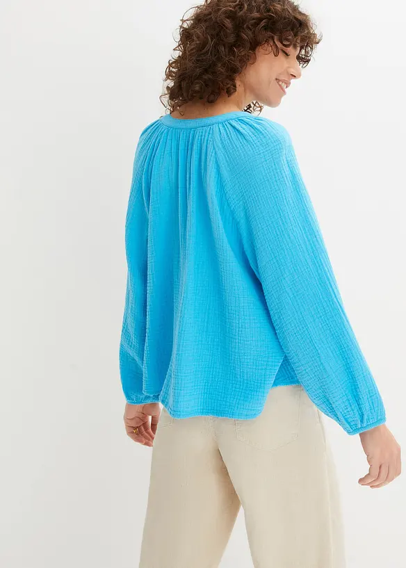 Musselin-Oversize-Bluse aus reiner Baumwolle in blau von hinten (im Anschnitt) - bonprix Musselin-Oversize-Bluse aus reiner Baumwolle in blau von hinten (im Anschnitt) - bonprix