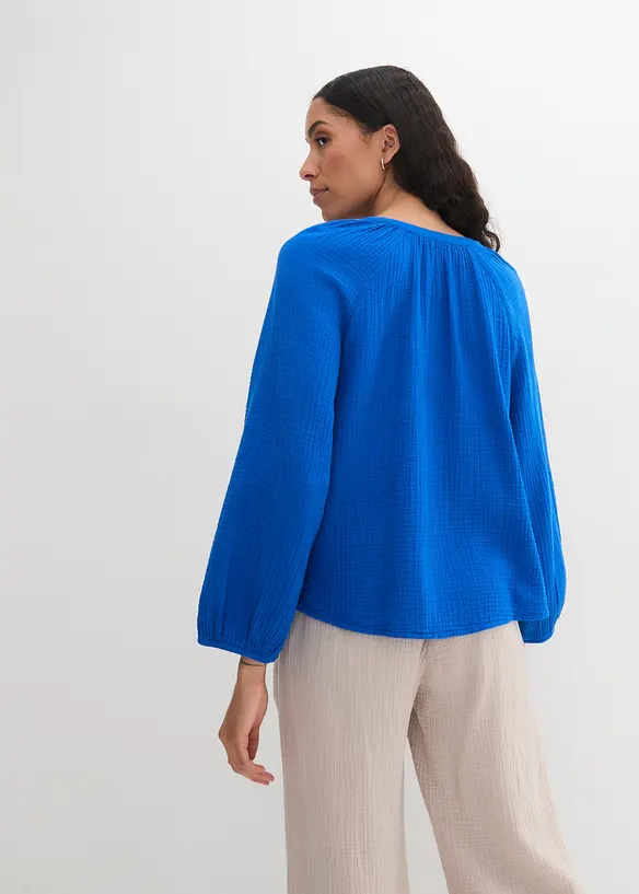 Musselin-Oversize-Bluse aus reiner Baumwolle in blau von hinten (im Anschnitt) - bonprix Musselin-Oversize-Bluse aus reiner Baumwolle in blau von hinten (im Anschnitt) - bonprix