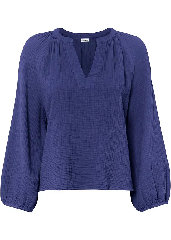 Musselin-Oversize-Bluse aus reiner Baumwolle in lila von vorne - bonprix Musselin-Oversize-Bluse aus reiner Baumwolle in lila von vorne - bonprix