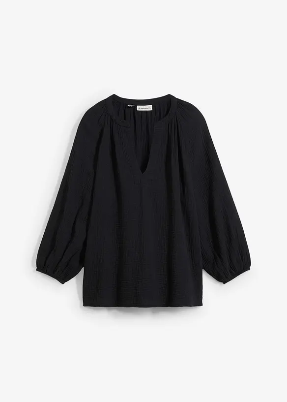 Musselin-Oversize-Bluse aus reiner Baumwolle in schwarz von vorne - bonprix Musselin-Oversize-Bluse aus reiner Baumwolle in schwarz von vorne - bonprix