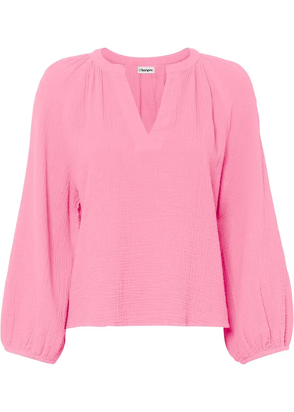 Musselin-Oversize-Bluse aus reiner Baumwolle in rosa von vorne - bonprix Musselin-Oversize-Bluse aus reiner Baumwolle in rosa von vorne - bonprix