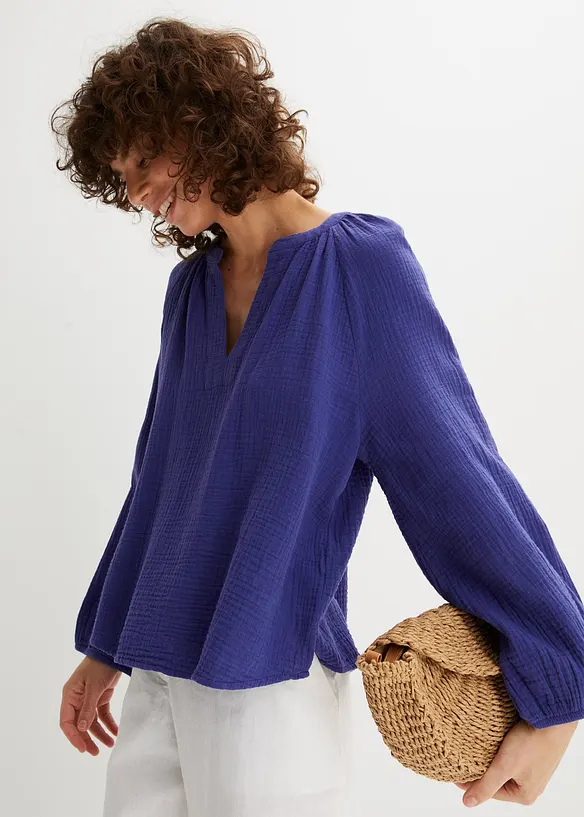 Musselin-Oversize-Bluse aus reiner Baumwolle in lila von vorne (im Anschnitt) - bonprix Musselin-Oversize-Bluse aus reiner Baumwolle in lila von vorne (im Anschnitt) - bonprix