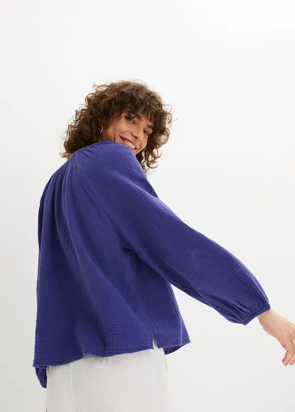 Musselin-Oversize-Bluse aus reiner Baumwolle in lila von hinten (im Anschnitt) - bonprix Musselin-Oversize-Bluse aus reiner Baumwolle in lila von hinten (im Anschnitt) - bonprix