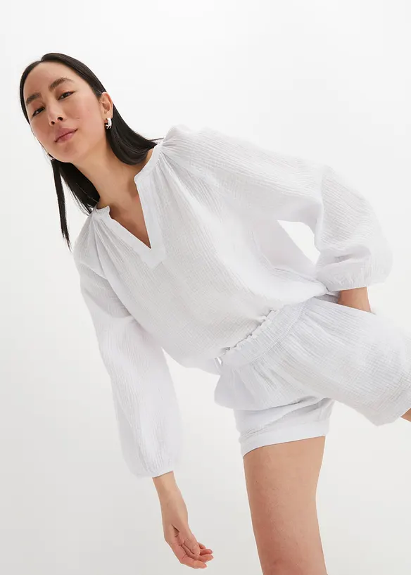 Musselin-Oversize-Bluse aus reiner Baumwolle in weiß von vorne (im Anschnitt) - bonprix Musselin-Oversize-Bluse aus reiner Baumwolle in weiß von vorne (im Anschnitt) - bonprix