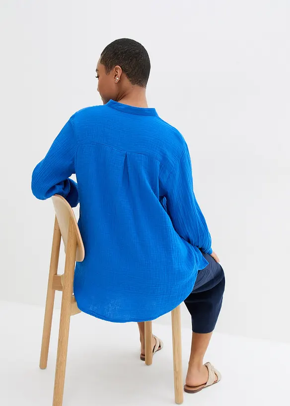 Musselin-Longbluse aus reiner Baumwolle in blau von hinten (im Anschnitt) - bonprix Musselin-Longbluse aus reiner Baumwolle in blau von hinten (im Anschnitt) - bonprix