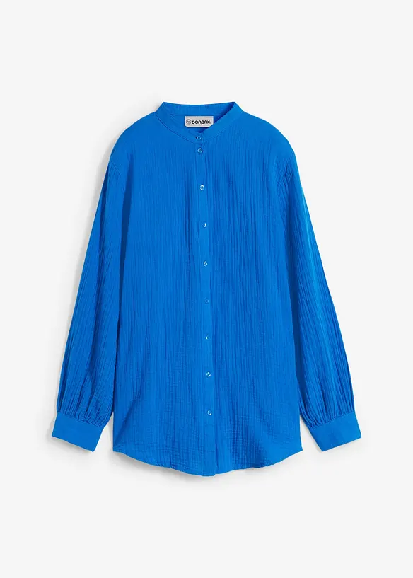 Musselin-Longbluse aus reiner Baumwolle in blau von vorne - bonprix Musselin-Longbluse aus reiner Baumwolle in blau von vorne - bonprix