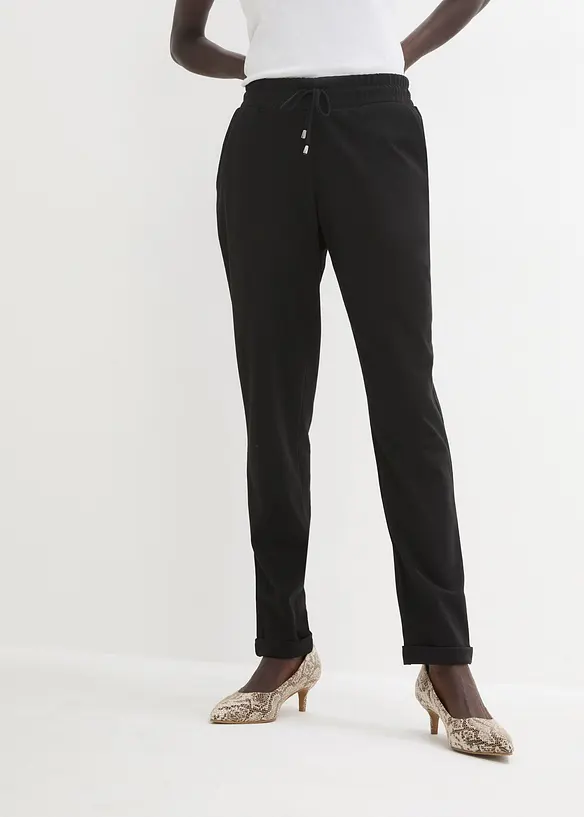 Schlupfhose aus bequemen Punto di Roma in schwarz von vorne - bonprix Schlupfhose aus bequemen Punto di Roma in schwarz von vorne - bonprix