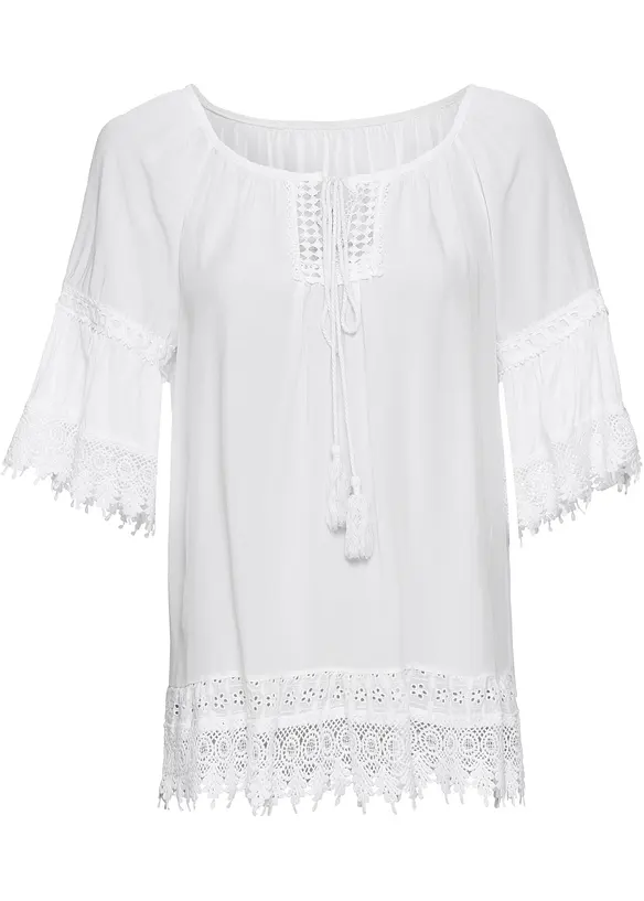 Tunika mit Spitze aus softer Viskose in weiß von vorne - bonprix Tunika mit Spitze aus softer Viskose in weiß von vorne - bonprix