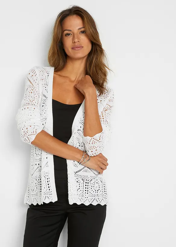 Ajour-Strickjacke in weiß von vorne (im Anschnitt) - bonprix Ajour-Strickjacke in weiß von vorne (im Anschnitt) - bonprix