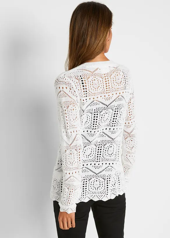 Ajour-Strickjacke in weiß von hinten (im Anschnitt) - bonprix Ajour-Strickjacke in weiß von hinten (im Anschnitt) - bonprix