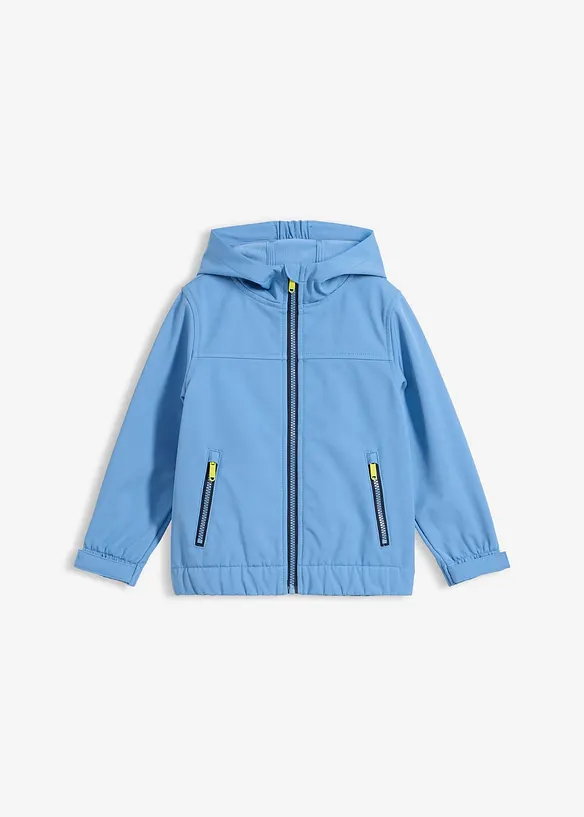 Wind- und wasserabweisende Softshelljacke mit Kapuze in blau von vorne - bonprix