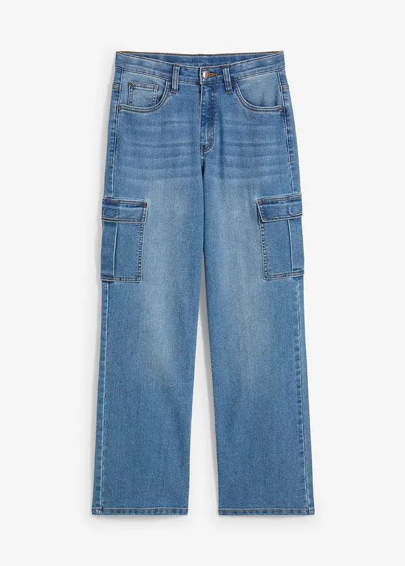 Loose-Fit-Stretch-Jeans mitverstellbarem Bund, Straight in blau von vorne - bonprix