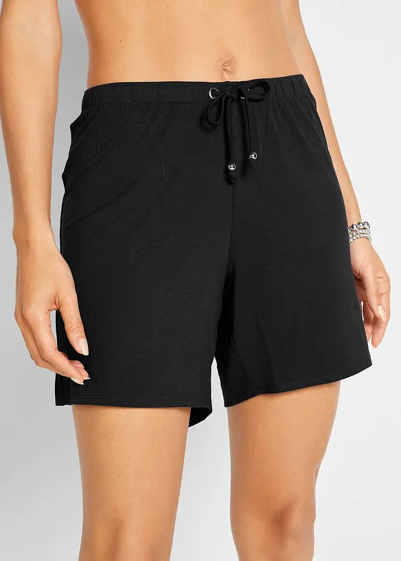 Strandshorts aus fließendem Viskose-Mix in schwarz von vorne - bonprix