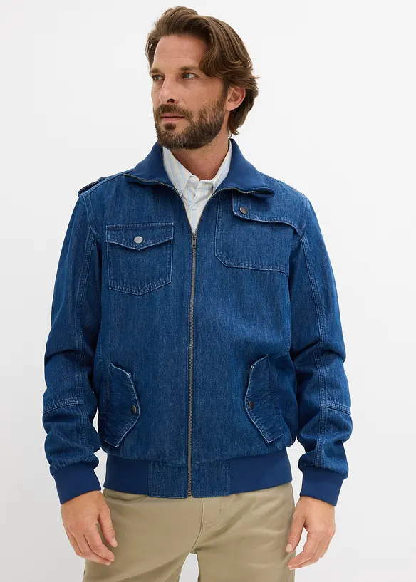 Jeansjacke aus reiner Baumwolle in blau von vorne (im Anschnitt) - bonprix