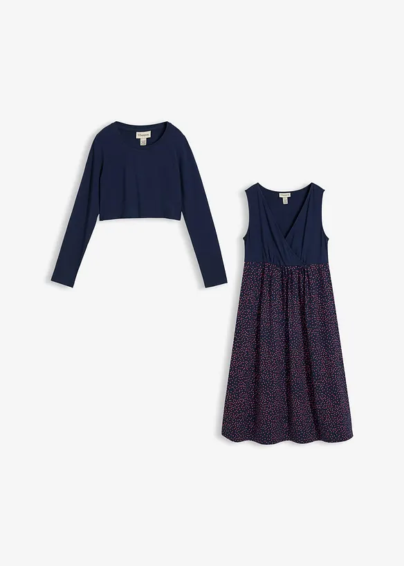 3-in-1 Set aus Umstands-Stillkleid + Shirt aus Bio-Baumwolle (2-tlg. Set) in blau von vorne - bonprix