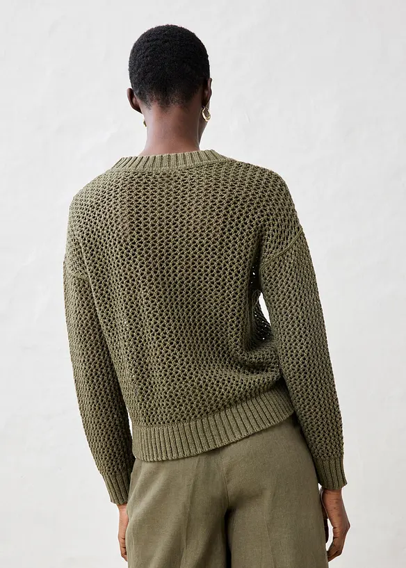 Ajour-Pullover aus leichtem Leinen-Mix in grün von hinten (im Anschnitt) - bonprix
