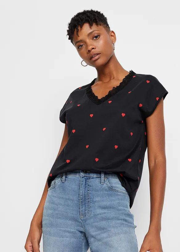 Shirt aus reiner Baumwolle in schwarz von vorne (im Anschnitt) - bonprix Shirt aus reiner Baumwolle in schwarz von vorne (im Anschnitt) - bonprix
