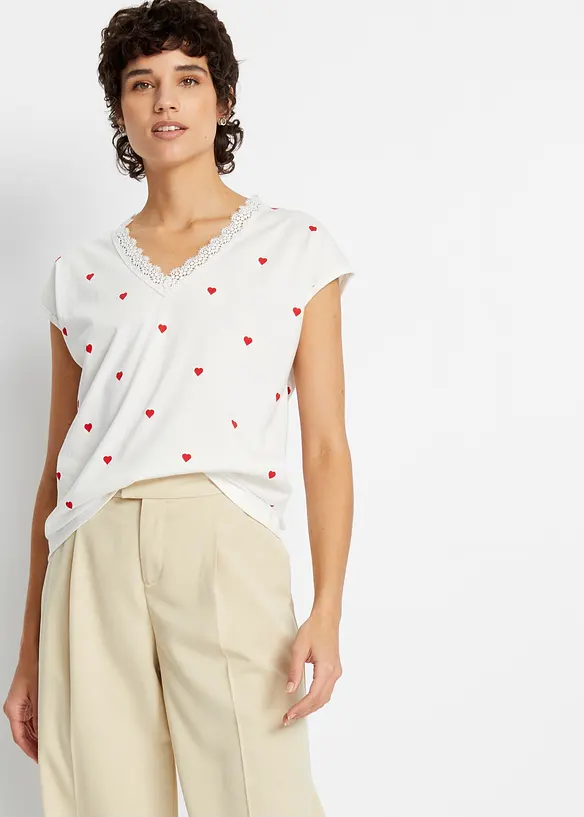 Shirt aus reiner Baumwolle in weiß von vorne (im Anschnitt) - bonprix