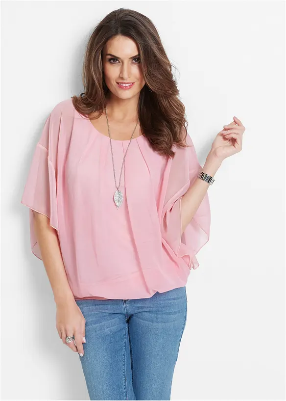 Chiffonbluse mit Fledermausärmel in rosa von vorne (im Anschnitt) - bonprix Chiffonbluse mit Fledermausärmel in rosa von vorne (im Anschnitt) - bonprix
