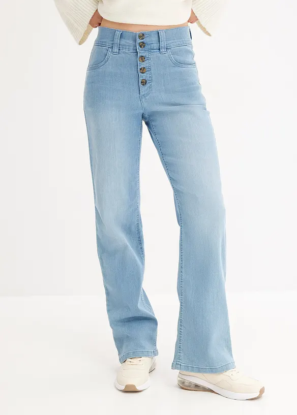 Straight-Jeans High Waist, Stretch in blau von vorne - bonprix Straight-Jeans High Waist, Stretch in blau von vorne - bonprix