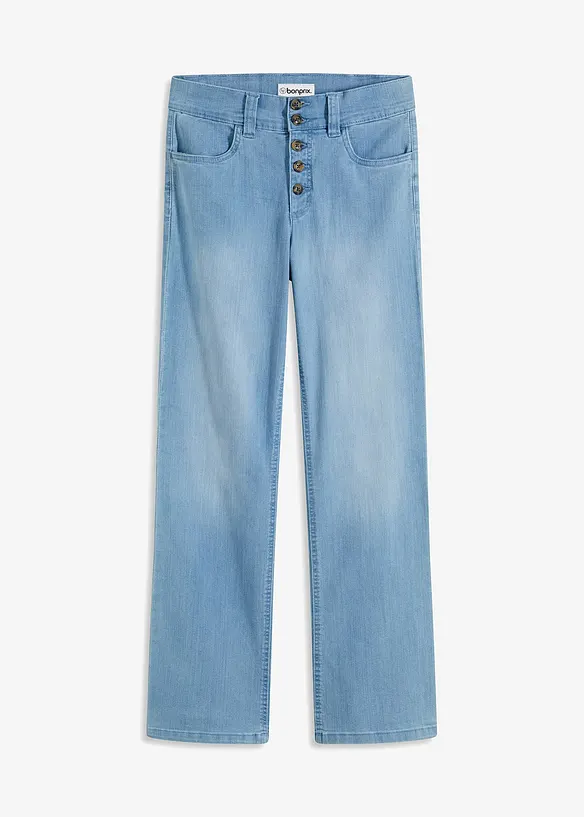 Straight-Jeans High Waist, Stretch in blau von vorne - bonprix Straight-Jeans High Waist, Stretch in blau von vorne - bonprix