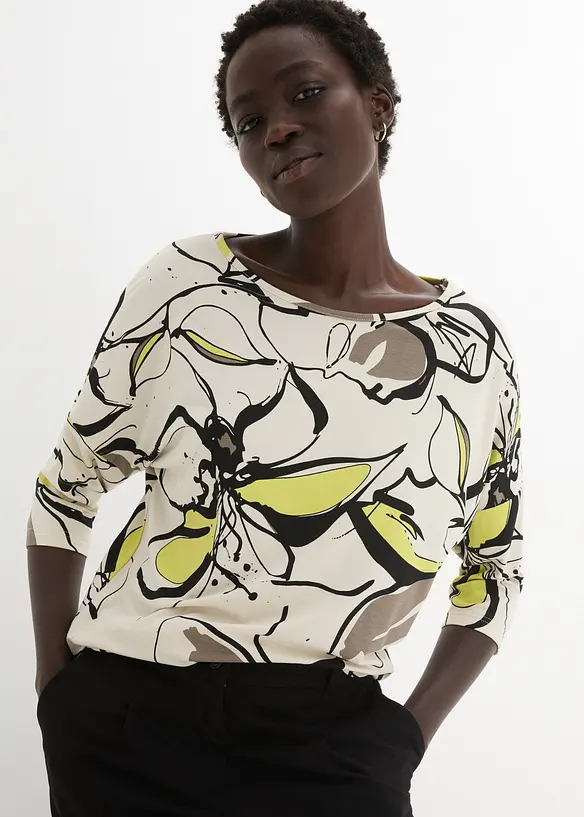 Shirt mit Fledermausärmel und floralem Druck in beige von vorne (im Anschnitt) - bonprix Shirt mit Fledermausärmel und floralem Druck in beige von vorne (im Anschnitt) - bonprix