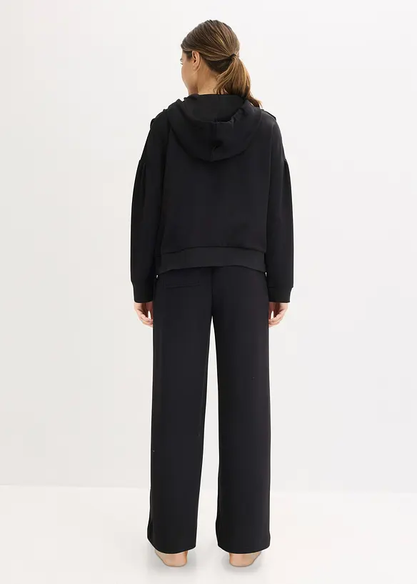 Loungewear Hausanzug aus Scuba mit verkürztem Oberteil in schwarz von hinten (Totalaufnahme) - bonprix