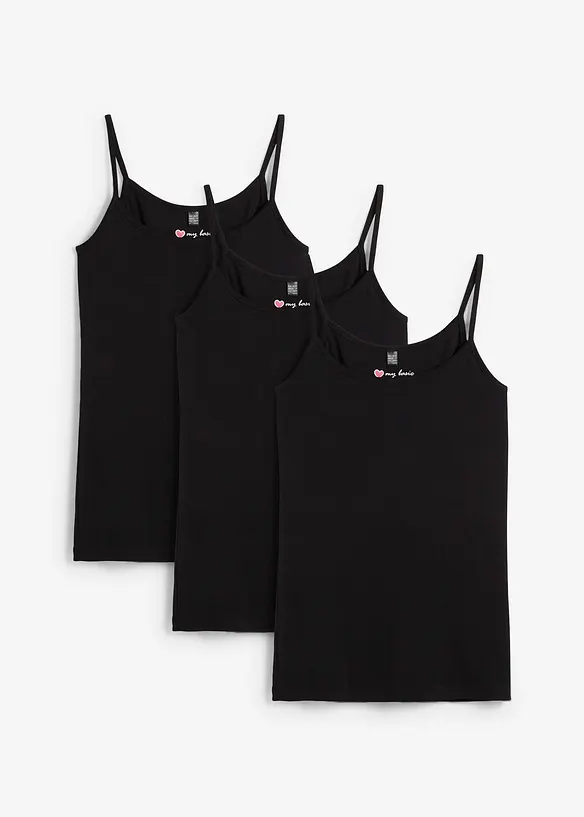 Spaghettiträger-Top (3er Pack) in schwarz von vorne - bonprix Spaghettiträger-Top (3er Pack) in schwarz von vorne - bonprix