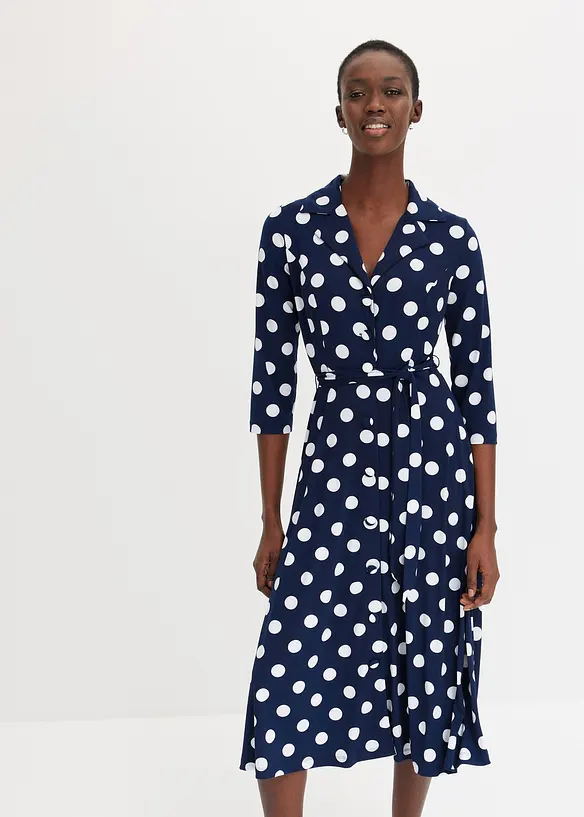 Hemdblusenkleid mit Bindeband (2-tlg.Set) in blau von vorne (Totalaufnahme) - bonprix