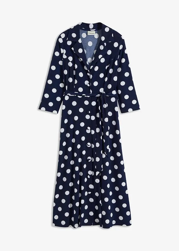 Hemdblusenkleid mit Bindeband (2-tlg.Set) in blau von vorne - bonprix