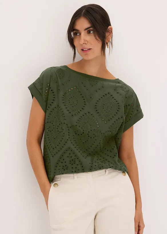Shirt mit Lochspitze in grün von vorne (im Anschnitt) - bonprix Shirt mit Lochspitze in grün von vorne (im Anschnitt) - bonprix