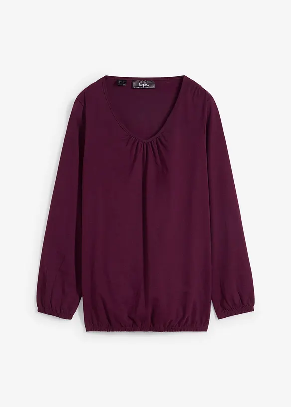 Langarmshirt mit Gummizug aus reiner Baumwolle in lila von vorne - bonprix Langarmshirt mit Gummizug aus reiner Baumwolle in lila von vorne - bonprix