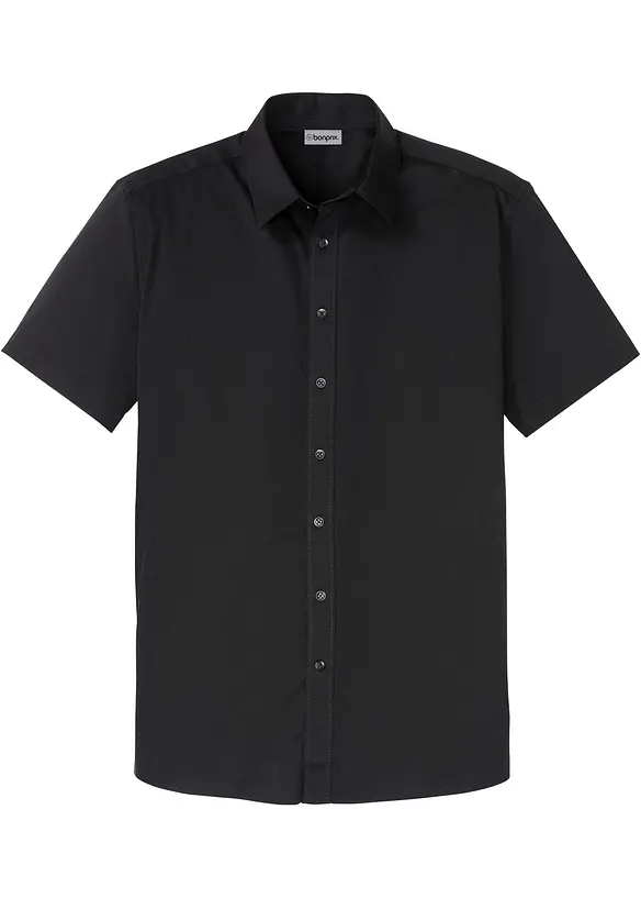 Stretch-Kurzarmhemd in Slim Fit in schwarz von vorne - bonprix