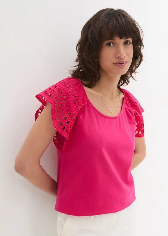 Shirt aus elastischem Baumwoll-Mix in pink von vorne (im Anschnitt) - bonprix