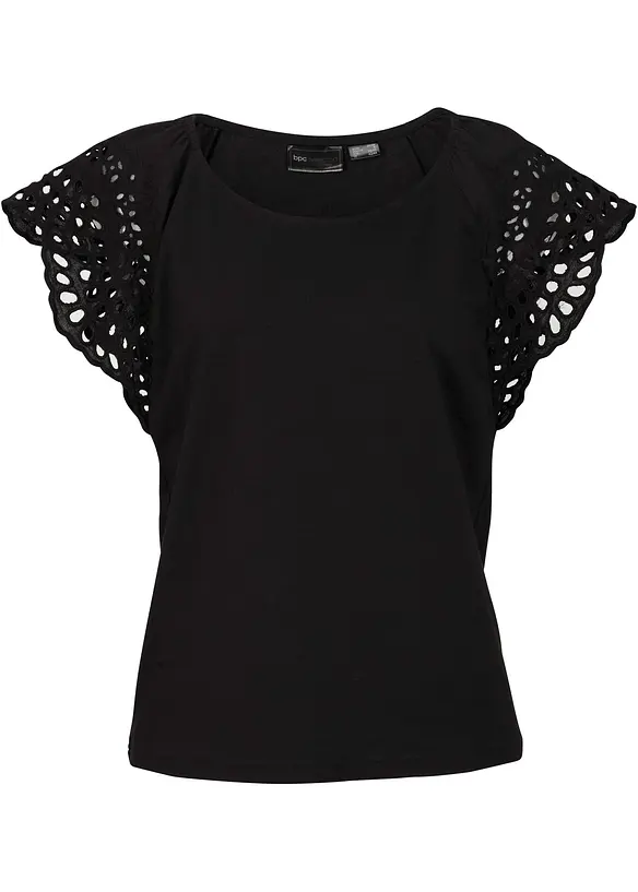 Shirt aus elastischem Baumwoll-Mix in schwarz von vorne - bonprix