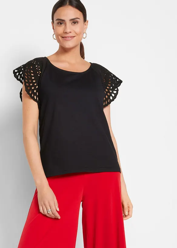 Shirt aus elastischem Baumwoll-Mix in schwarz von vorne (im Anschnitt) - bonprix