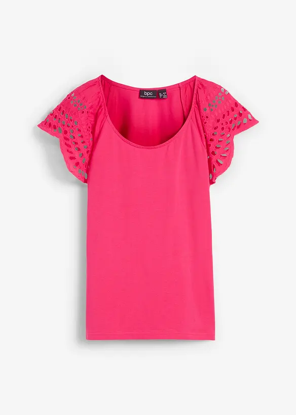Shirt aus elastischem Baumwoll-Mix in pink von vorne - bonprix