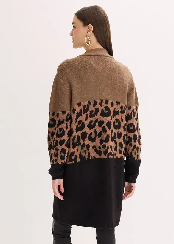 Longstrickjacke mit Jacquardmuster in braun von hinten (im Anschnitt) - bonprix
