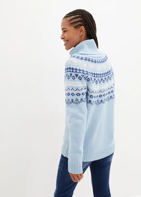 Norweger-Rollkragenpullover in blau von hinten (im Anschnitt) - bonprix