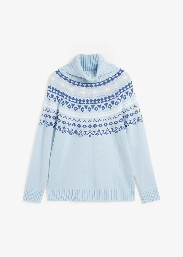 Norweger-Rollkragenpullover in blau von vorne - bonprix