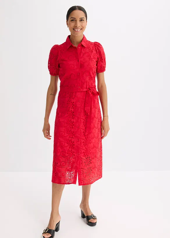 Blusenkleid aus reiner Baumwolle in rot von vorne (Totalaufnahme) - bonprix Blusenkleid aus reiner Baumwolle in rot von vorne (Totalaufnahme) - bonprix