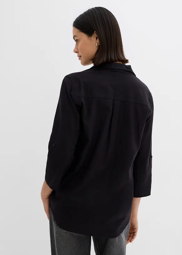 Leinen-Bluse, 3/4-Arm in schwarz von hinten (im Anschnitt) - bonprix Leinen-Bluse, 3/4-Arm in schwarz von hinten (im Anschnitt) - bonprix